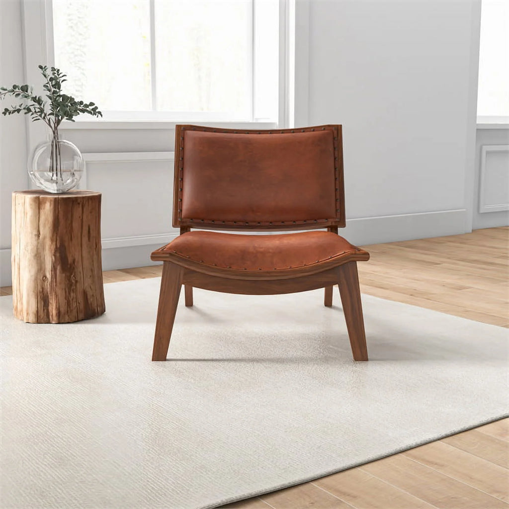 Cognac Tan Walnut Leather Accent Chair M5799
