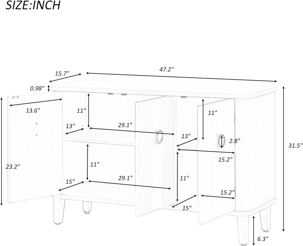 Black Storage Cabinet with 3 Doors and Adjustable Shelf I7149
