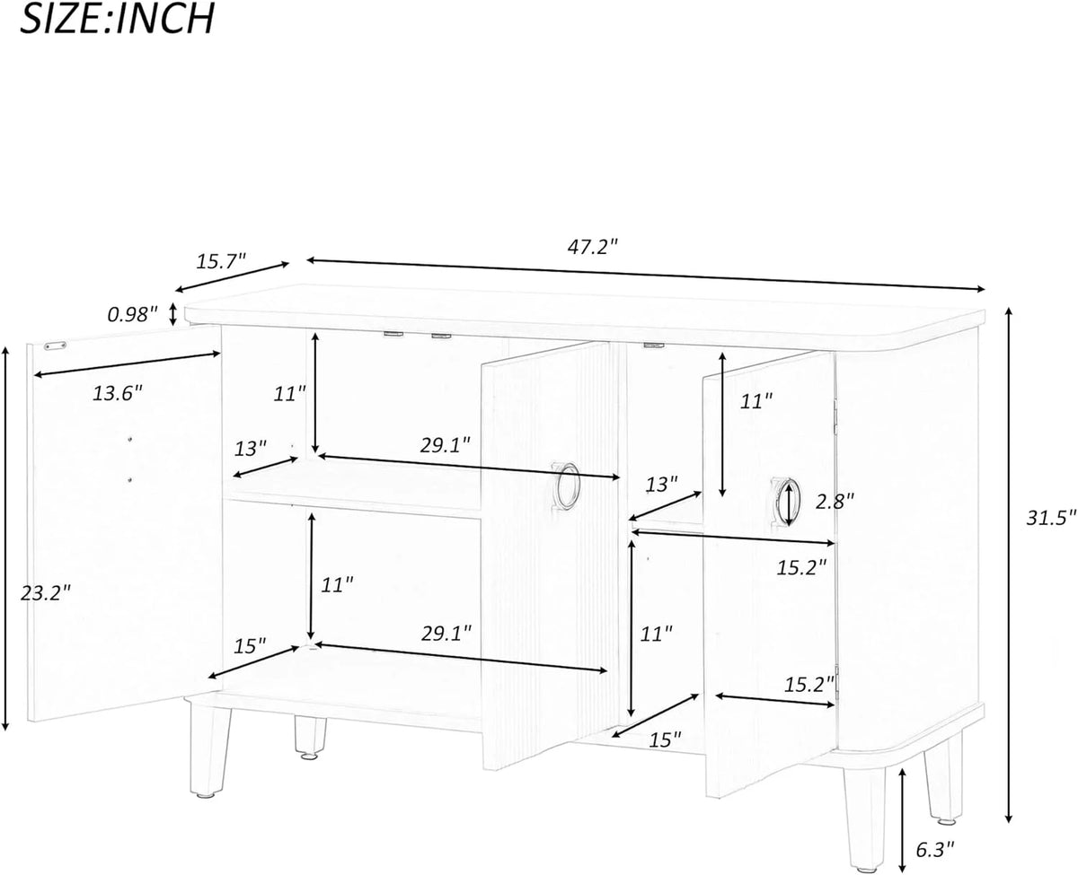 Black Storage Cabinet with 3 Doors and Adjustable Shelf I7149