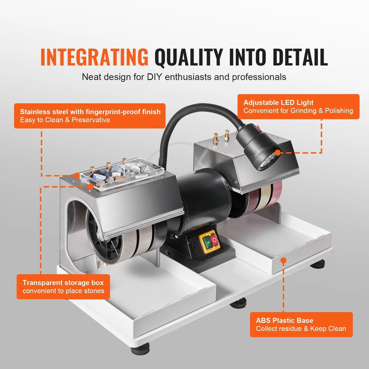 6" 2HP 1800 RPM Gem Faceting Machine with Lamp & Water Pump Q850