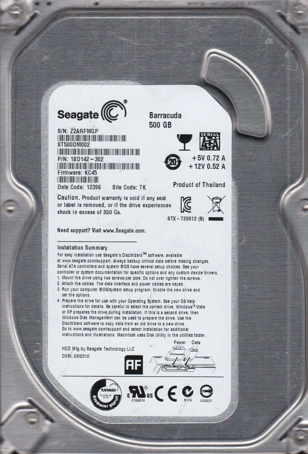 500GB SATA 3.5 Hard Drive I4732