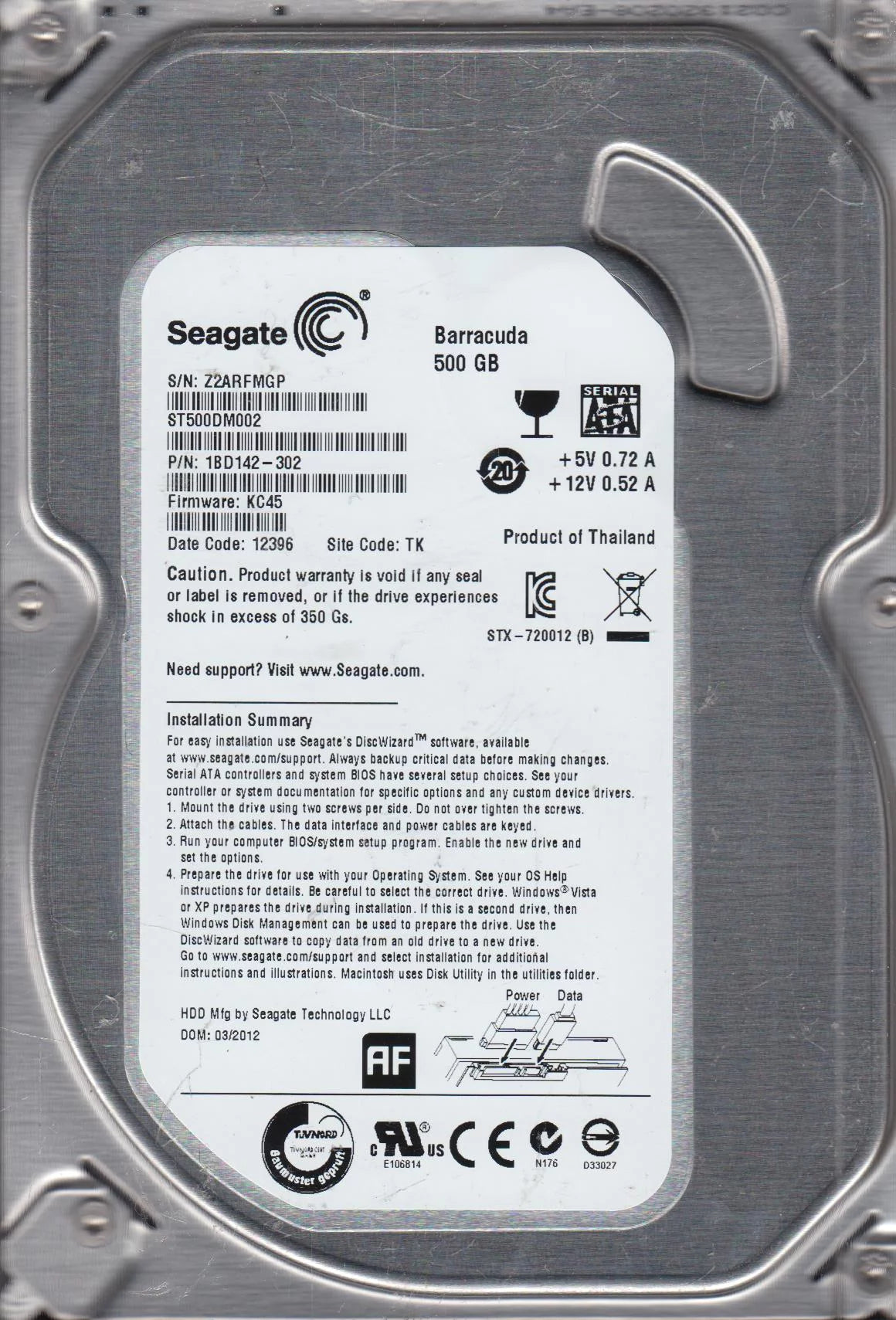 500GB SATA 3.5 Hard Drive I4732