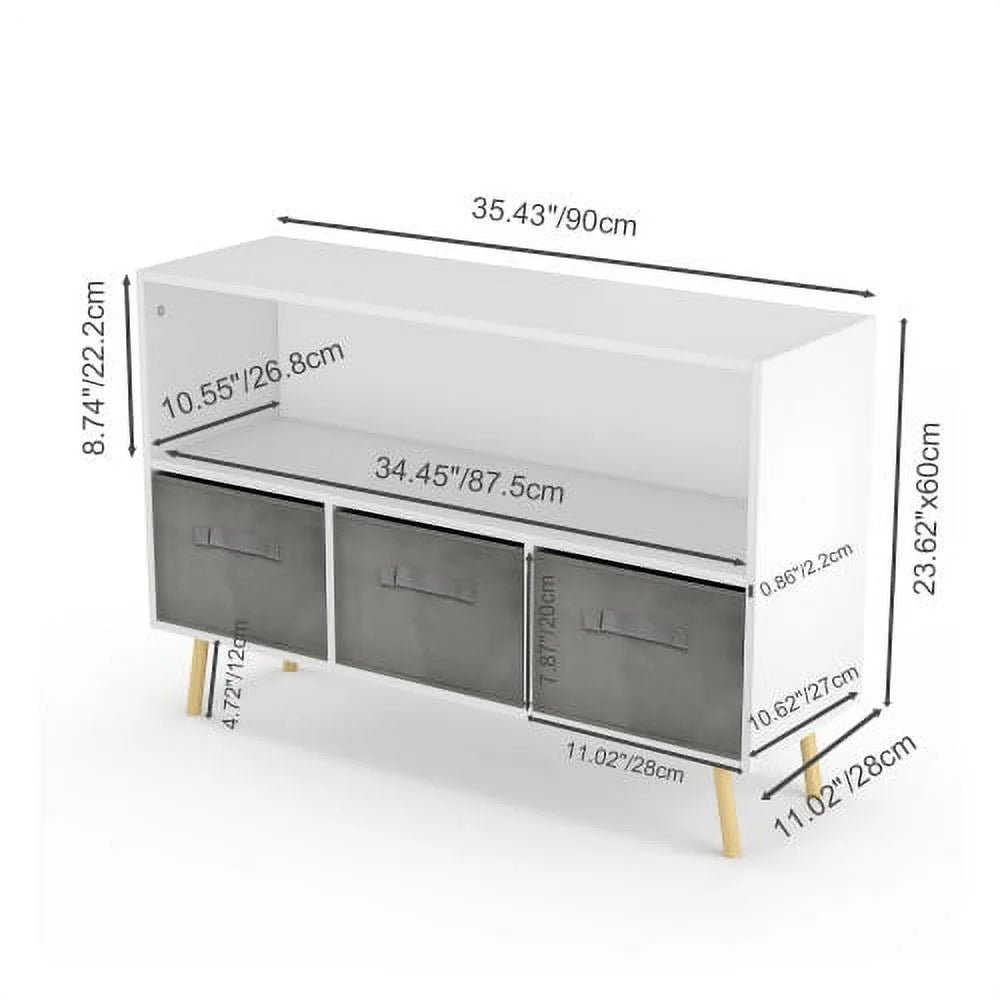 White Toy Storage Cabinet with Fabric Drawers I398586