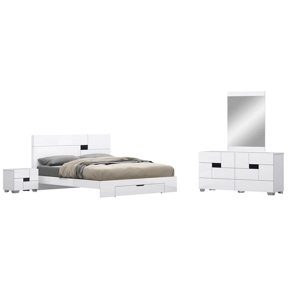 4-Piece White Wood Queen Bedroom Set Z737