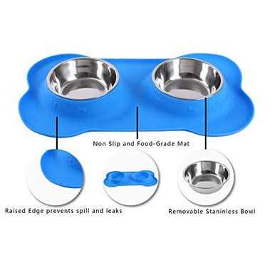 2 Stainless Steel Dog Bowls with Non-Skid Silicone Mat and Food Scoop S4551