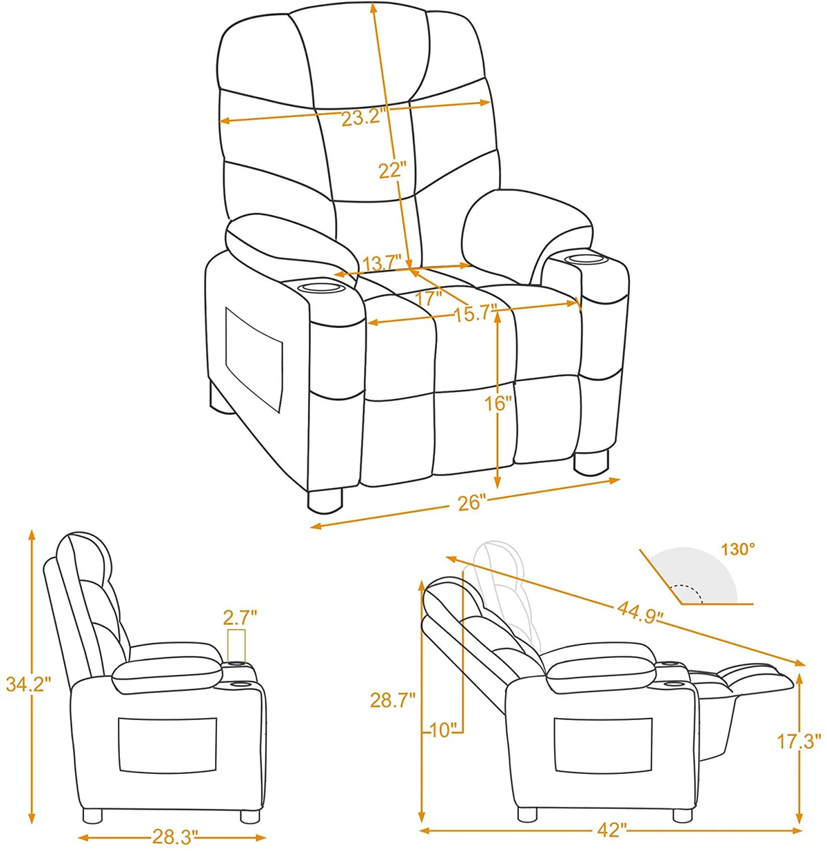 Light Brown Faux Leather Kids Recliner Chair with Cup Holders N987788