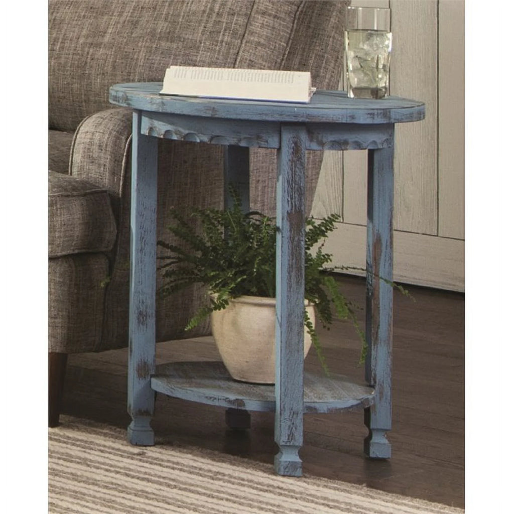 Round End Table in Blue Antique Finish Set of 2 K42940