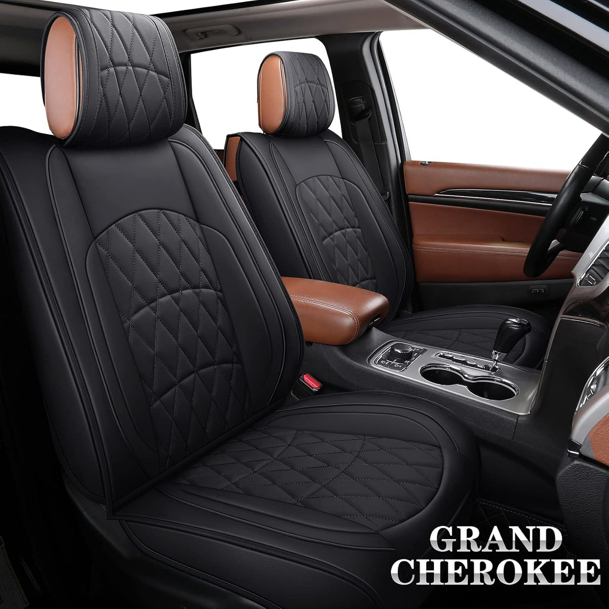 Black Leather Front Seat Covers 2 PCS V19762