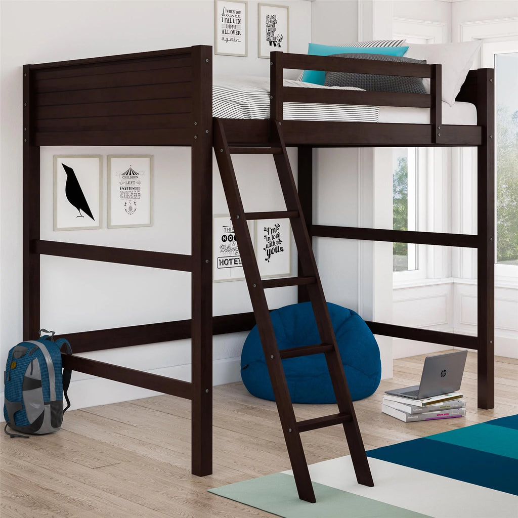Full Size Loft Bed with Ladder, Black W6023
