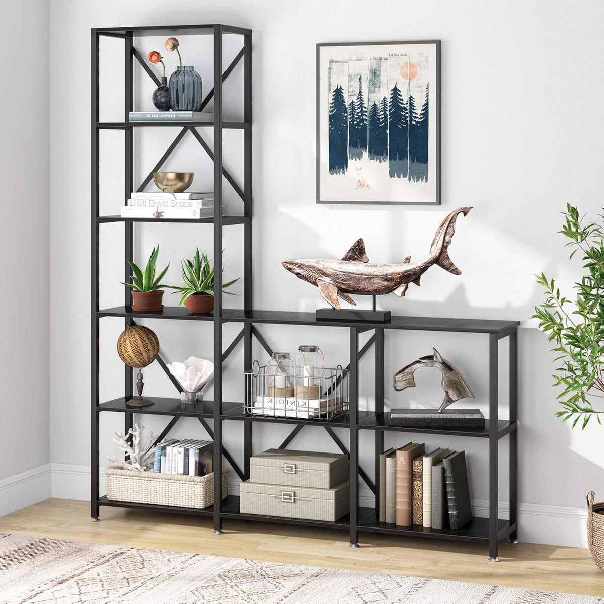 Walnut 6-Tier Ladder Corner Bookcase I4902