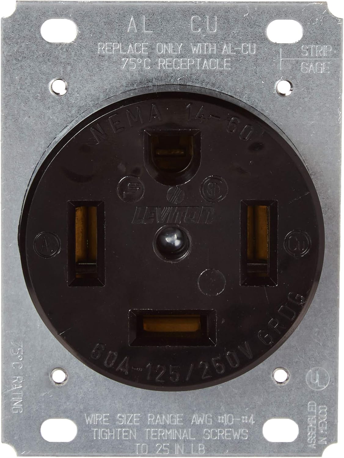 60 Amp 125/250 Volt Flush Mounting Receptacle Black Pack of 2 K258277