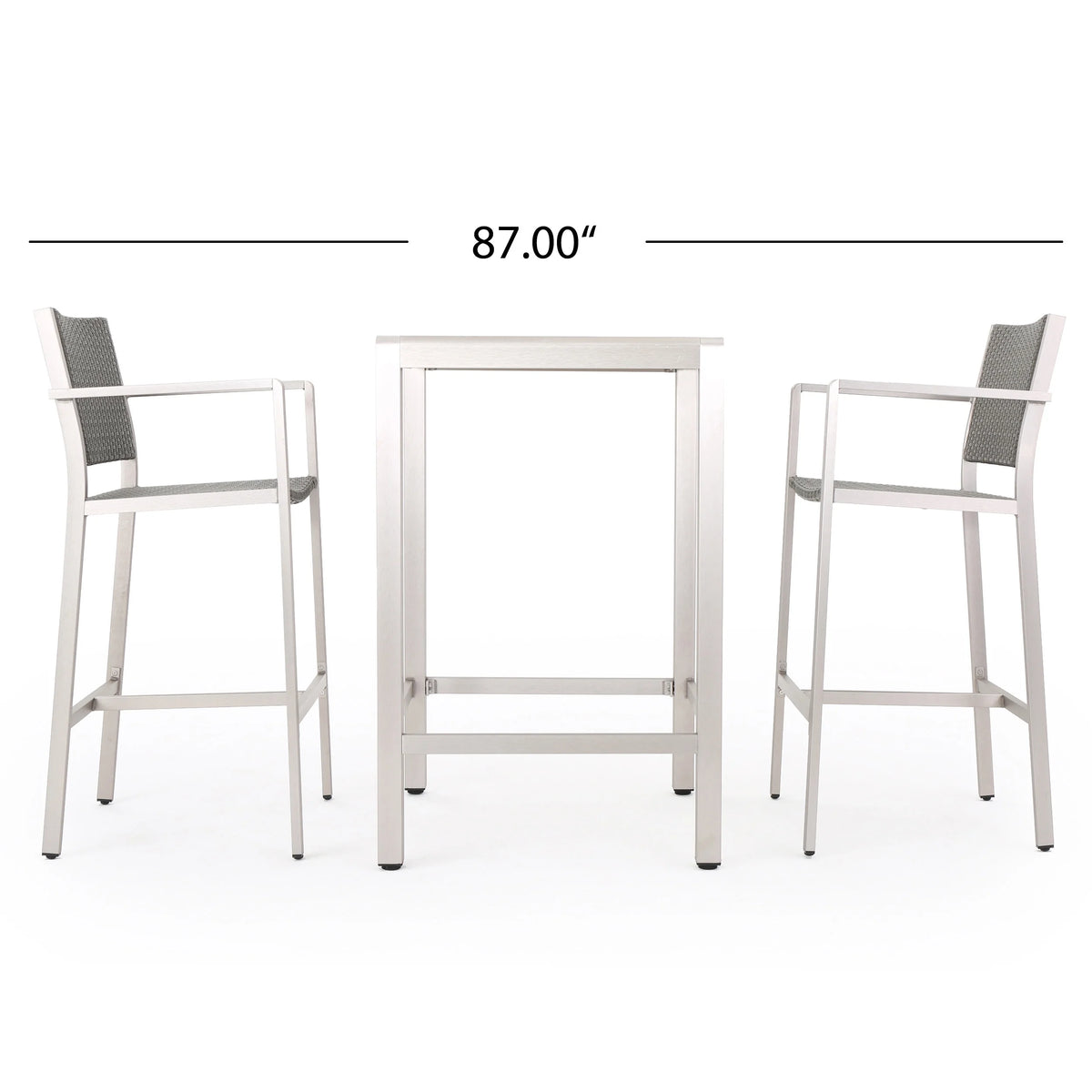 3 Piece Grey Wicker Bar Set with Glass Table Top J243933