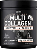Multi Collagen Peptides Protein Powder with Vitamin C, Biotin, Hyaluronic Acid, Unflavored 45 Servings E167