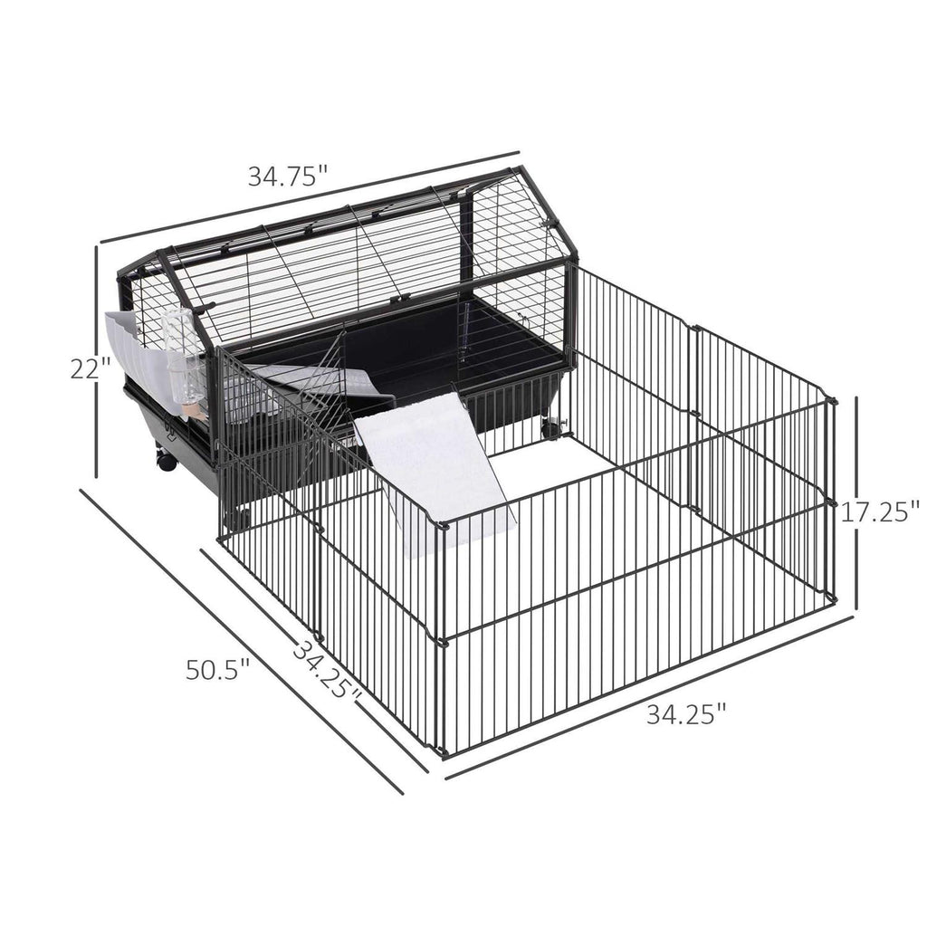 Rolling Metal Small Animal Hutch Cage with Main House and Run D522281
