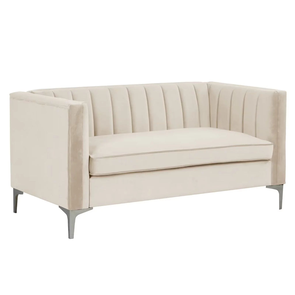 Beige Velvet Upholstered Loveseat Q825941