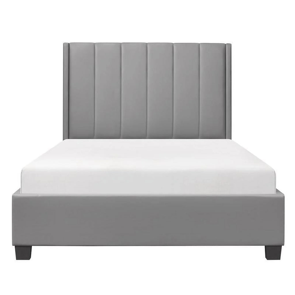 Gray Faux Leather Queen Upholstered Platform Bed D985