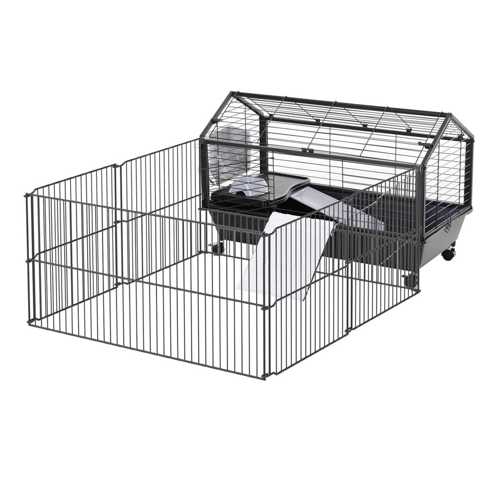 Rolling Metal Small Animal Hutch Cage with Main House and Run D522281