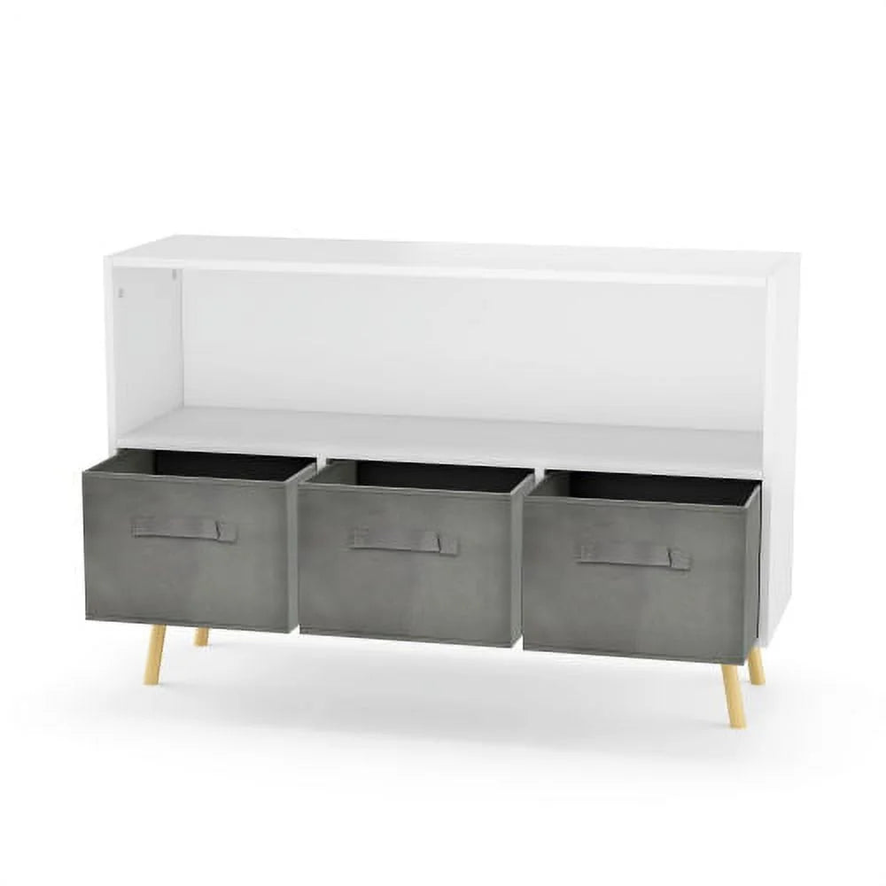 White Toy Storage Cabinet with Fabric Drawers I398586