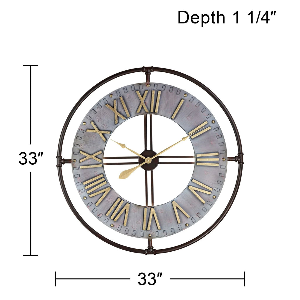 33" Wide Steel and Gold Wall Clock H68418