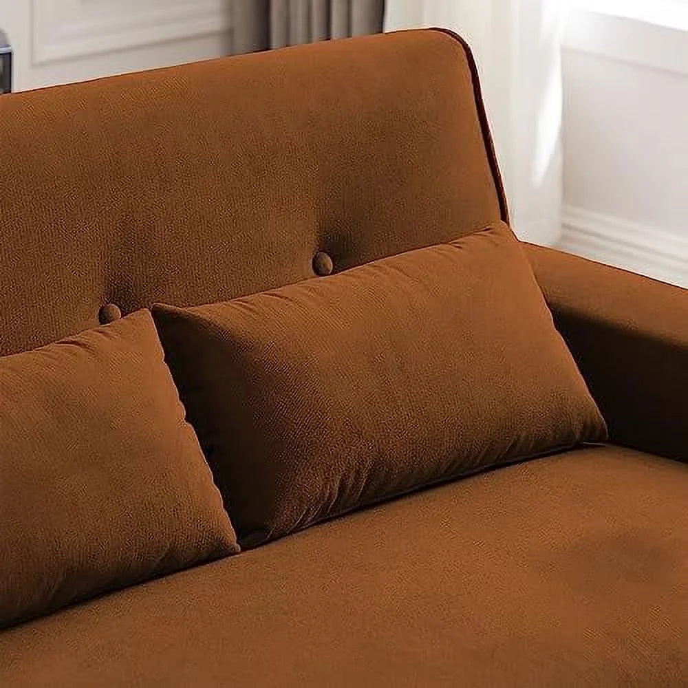 48" Linen Loveseat Sofa with 2 Throw Pillows and Wooden Legs H19418