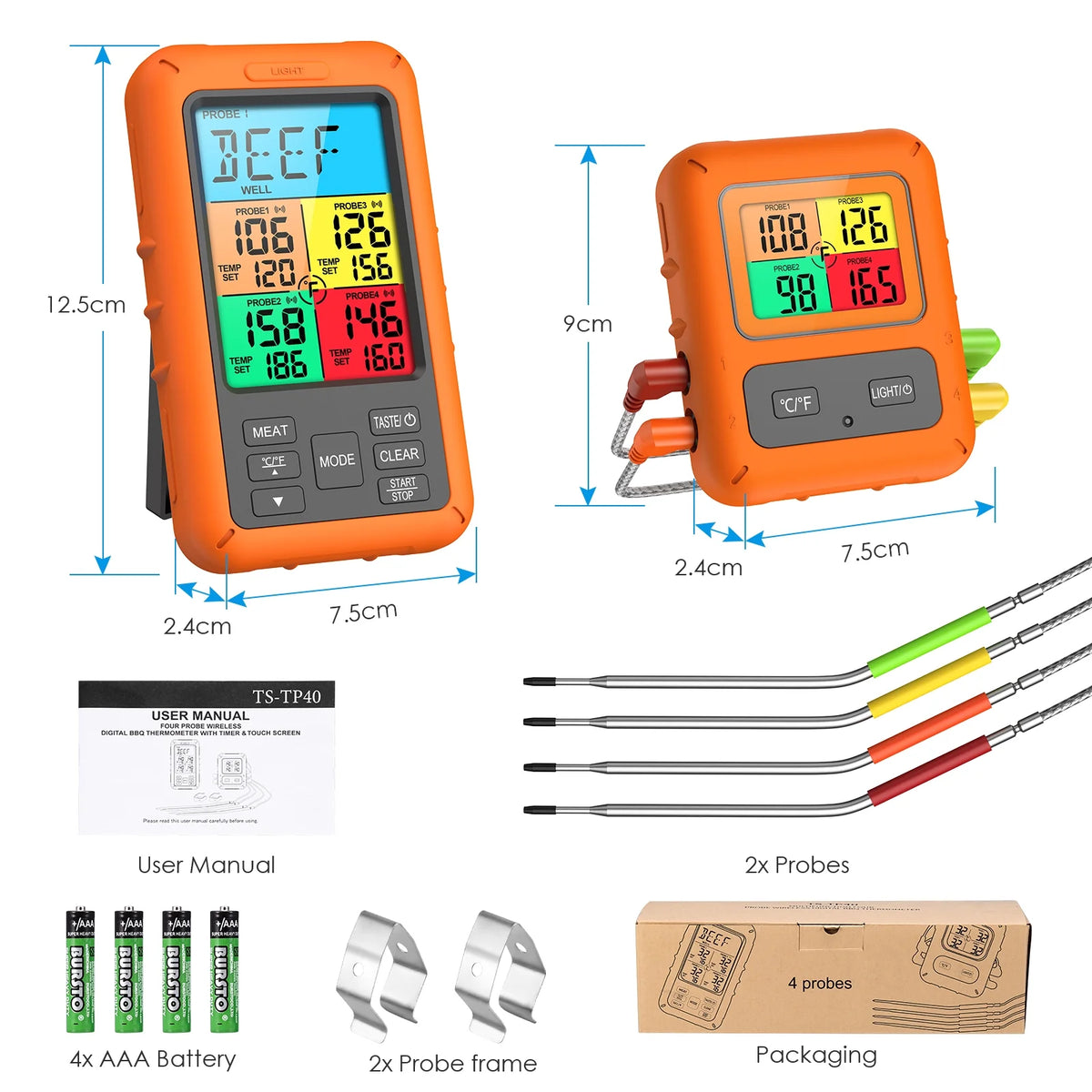 Wireless Meat Thermometer with 4 Meat Probes B704038
