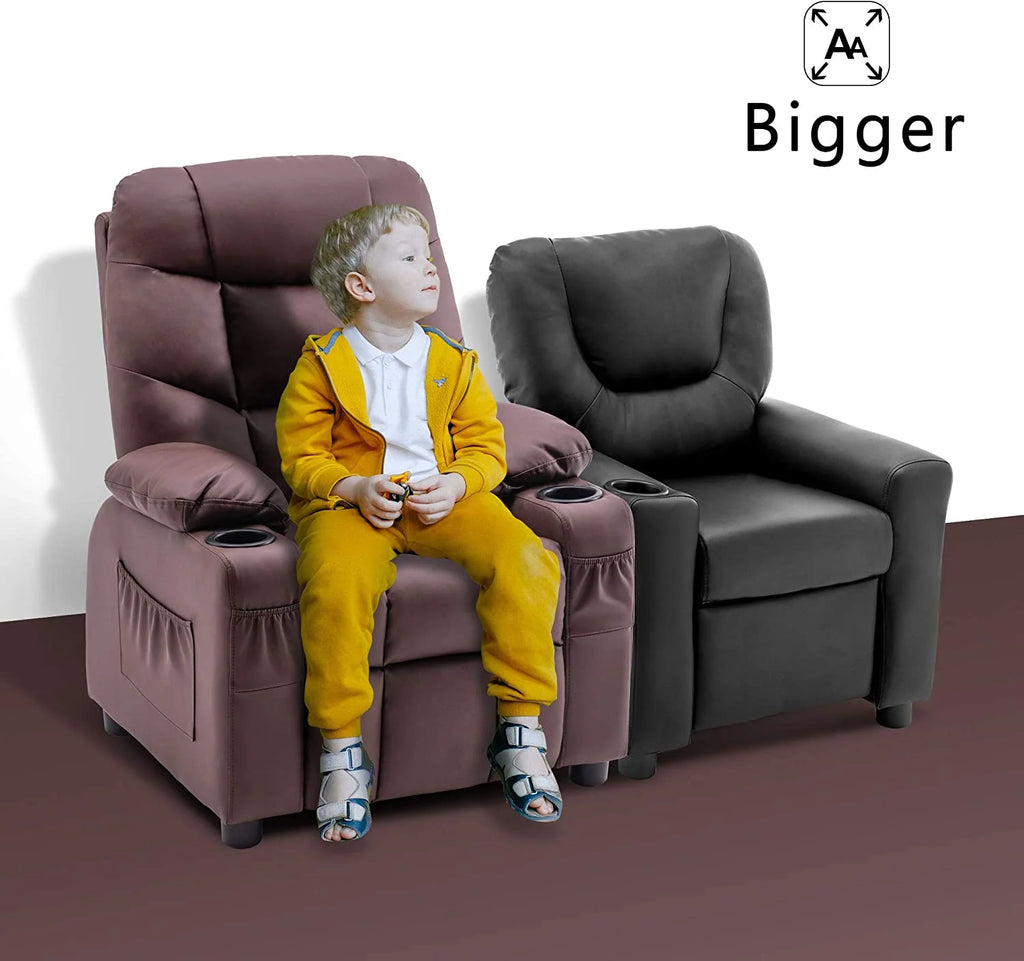 Light Brown Faux Leather Kids Recliner Chair with Cup Holders N987788