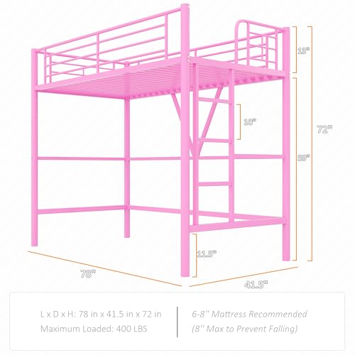 Twin Size Black Metal Loft Bed with Guardrails and Ladder I32268