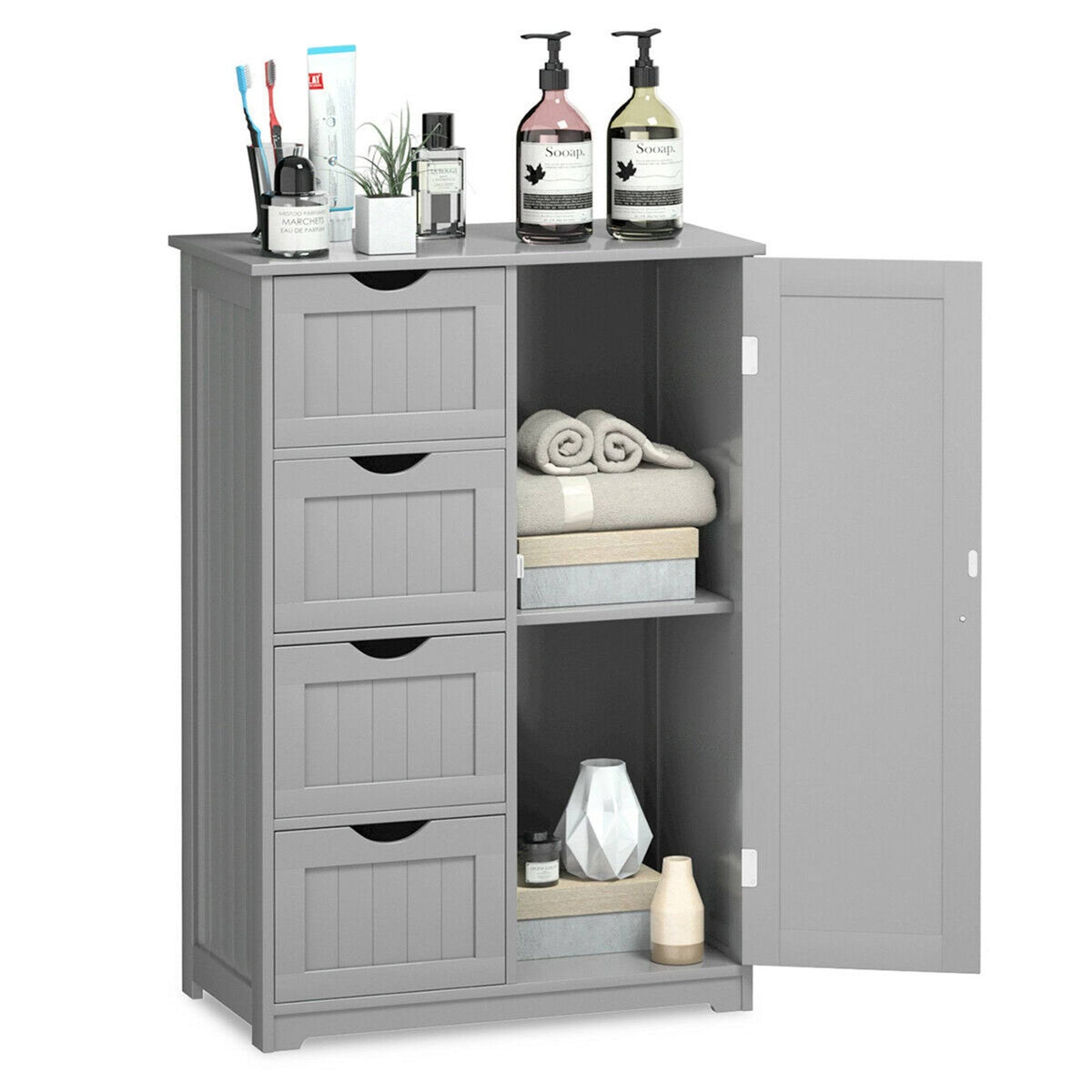 Grey Wooden 4 Drawer Bathroom Floor Cabinet M87712