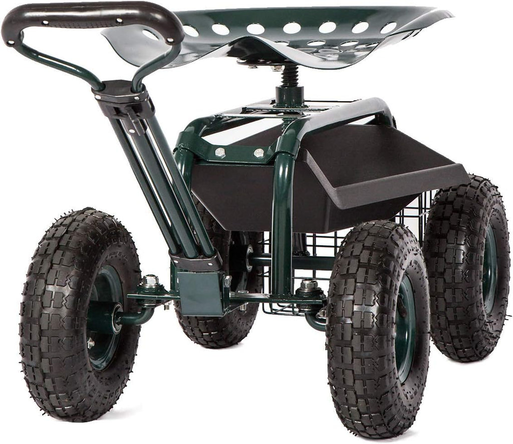 Red Garden Cart Wagon with Adjustable Handle 360 Degree Swivel Seat T36747