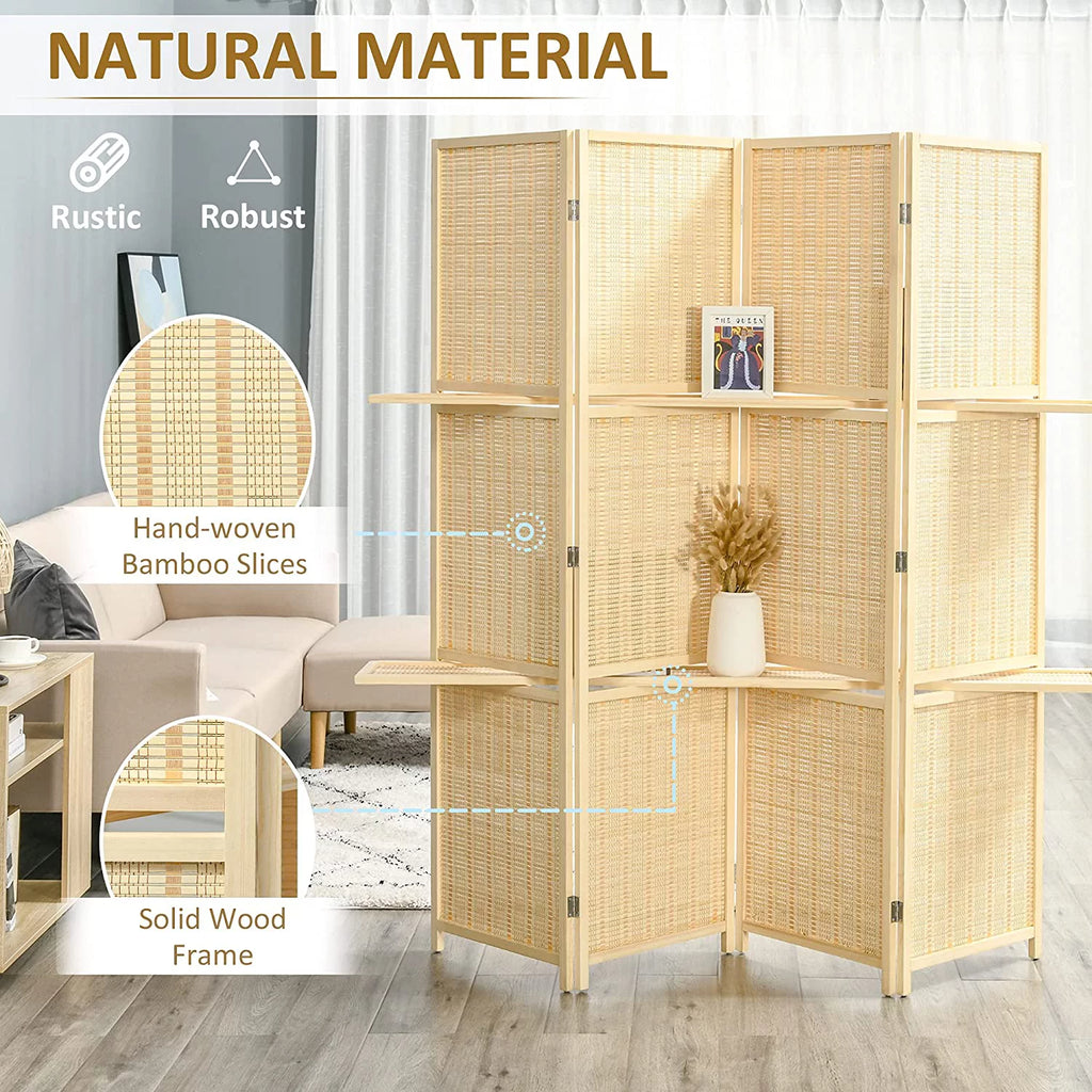 6 Ft Bamboo Folding Privacy Screen with 2 Display Shelves B8569