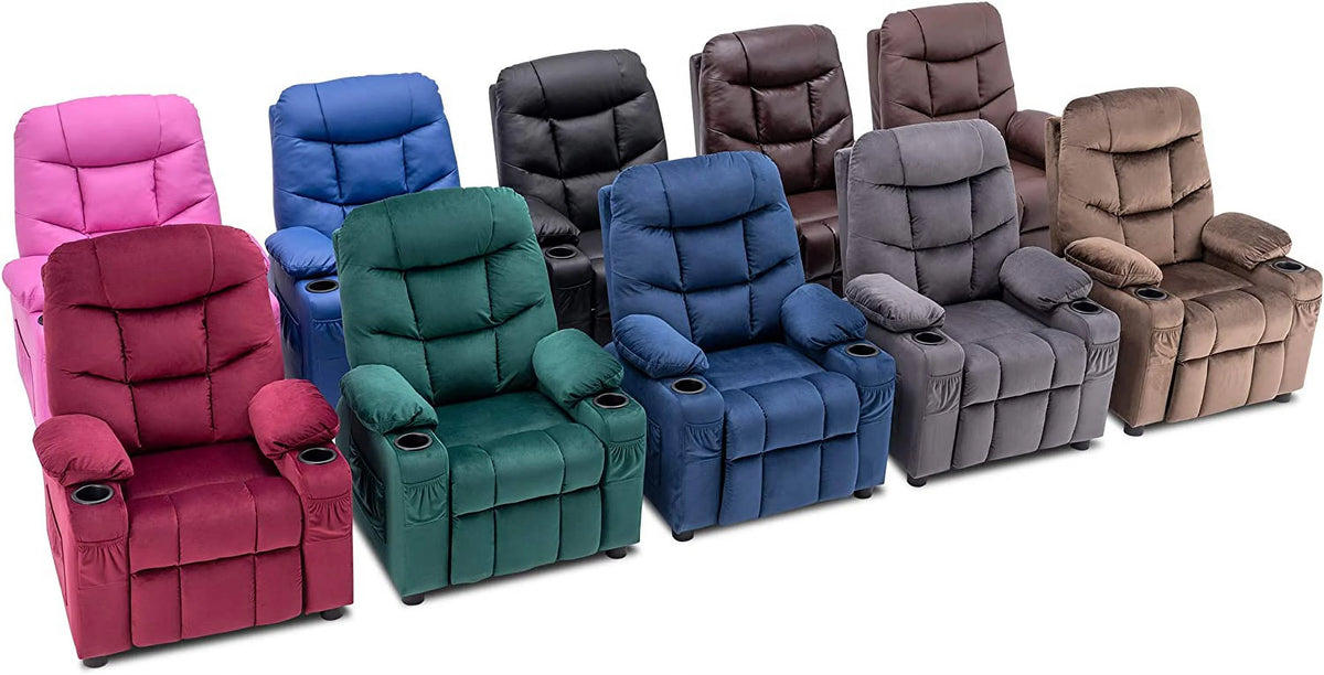 Light Brown Faux Leather Kids Recliner Chair with Cup Holders N987788