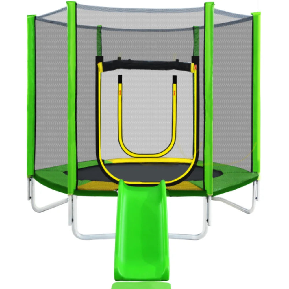 7FT Round Trampoline with Safety Enclosure Net, Slide and Ladder J75240