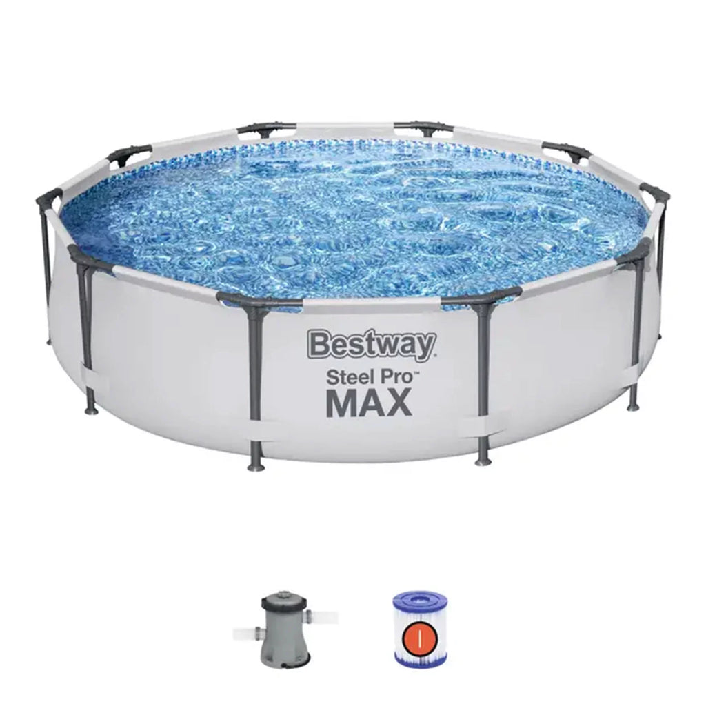 10'x30 Round Metal Frame Above Ground Swimming Pool with Pump K769916