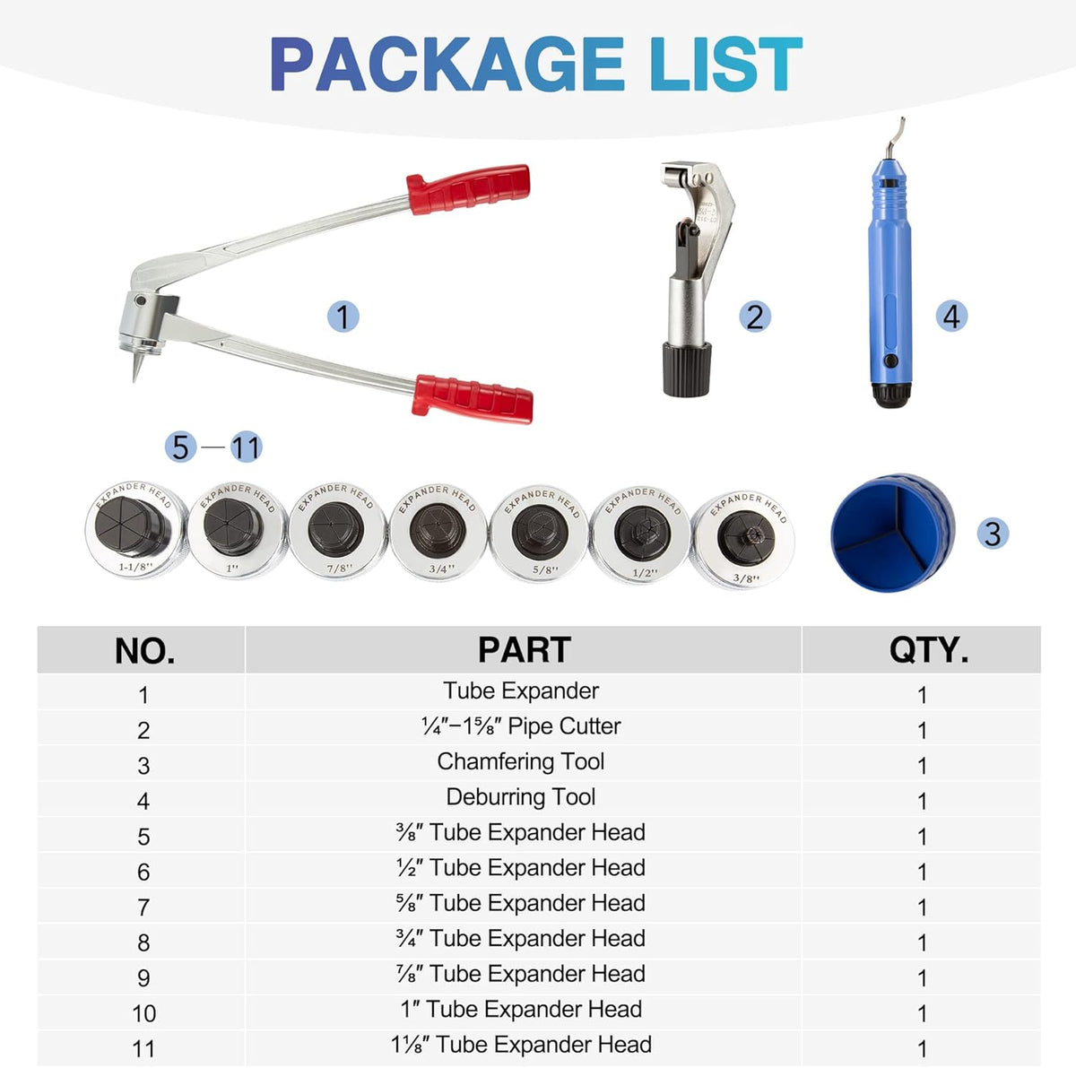 11pc Tube Expander Tool Kit with Pipe Cutter, Deburring Tool, Chamfering Tool, 7 Expander Heads, Storage Case N596434