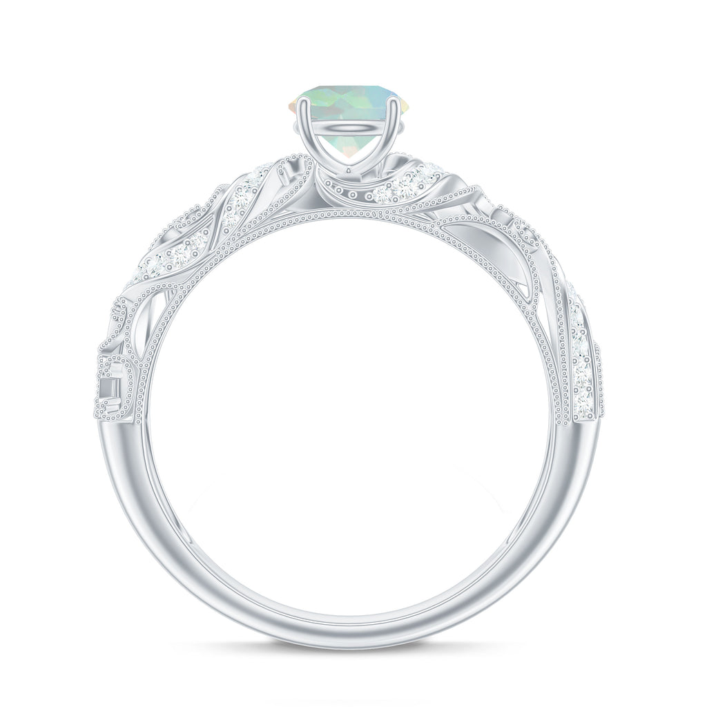 3/4 CT Ethiopian Opal and Diamond Solitaire Engagement Ring, 925 Sterling Silver, US 4.00 K101570