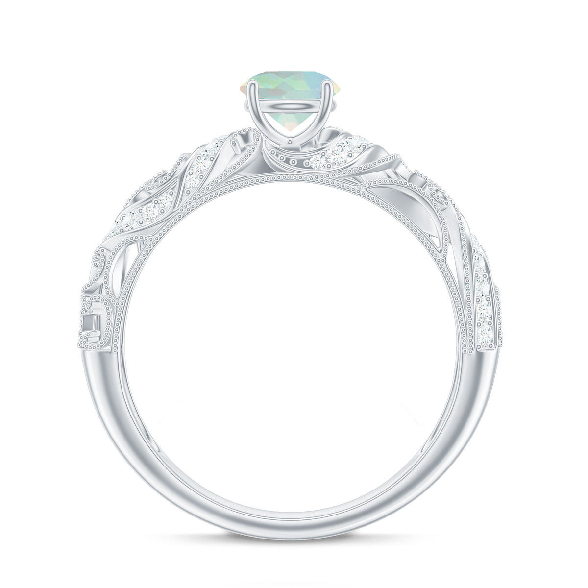 3/4 CT Ethiopian Opal and Diamond Solitaire Engagement Ring, 925 Sterling Silver, US 4.00 K101570