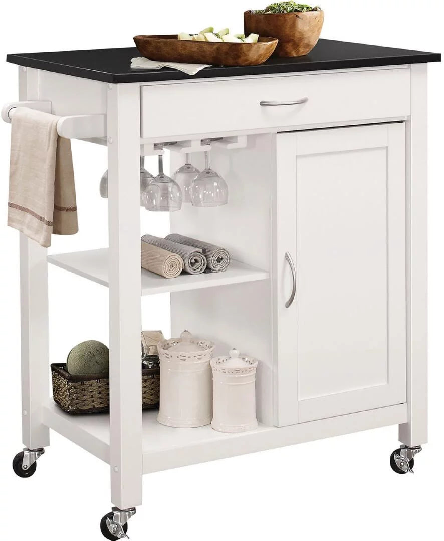 Black & White Kitchen Island with Wheels U51342