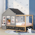 Wood Twin Size House Bed with Roof and Blackboard Y13140