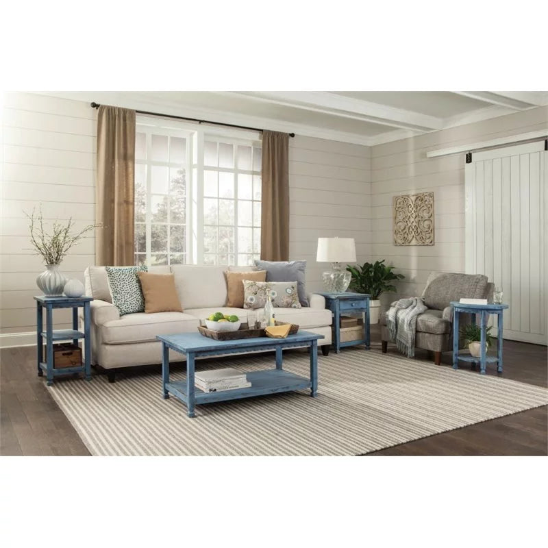 Round End Table in Blue Antique Finish Set of 2 K42940