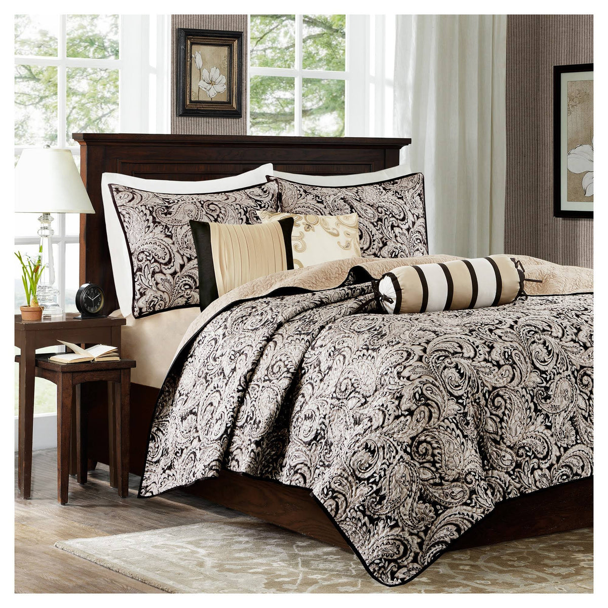 Black 6 Piece Quilted Coverlet Set King Cal King Q6292