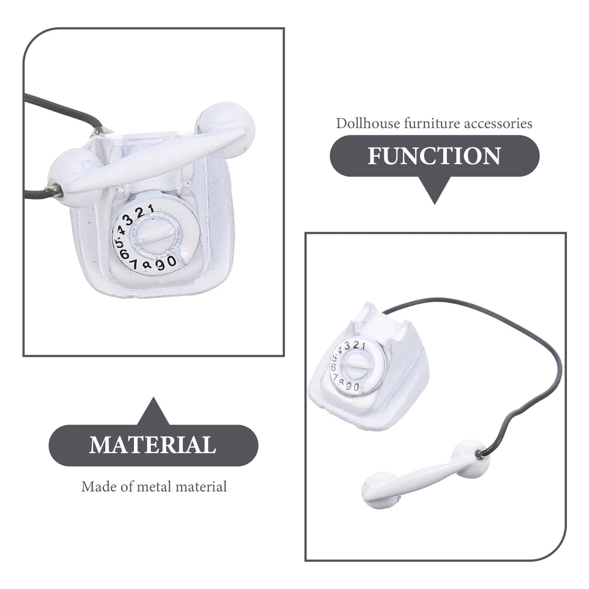 Miniature Telephone Doll House Toys Vintage Decor Metal White C86807
