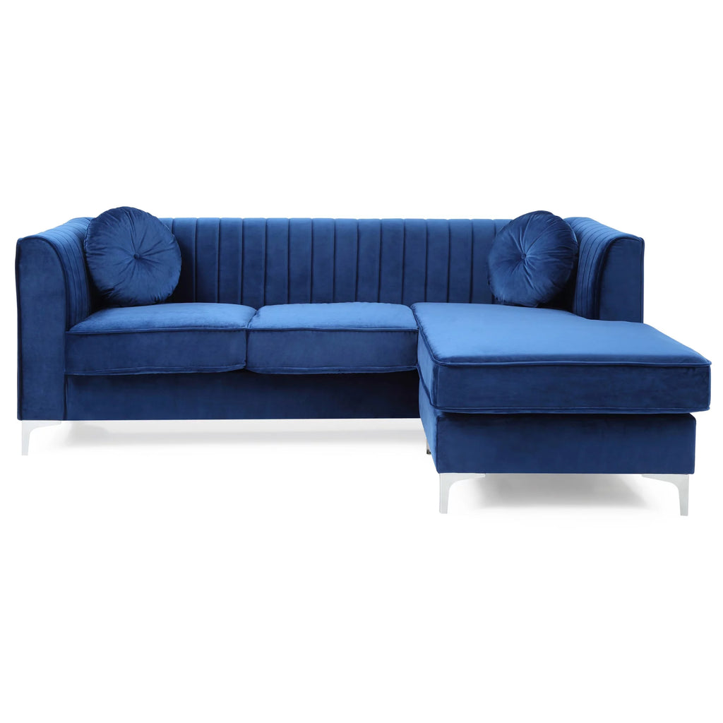 Navy Blue Velvet L-Shape 3-Seater Sectional Sofa P3378