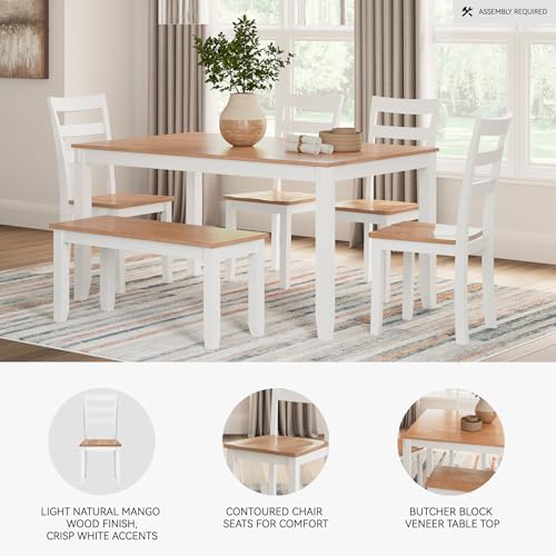 Modern Dining Table with 4 Chairs and Bench, Set of 6 W204
