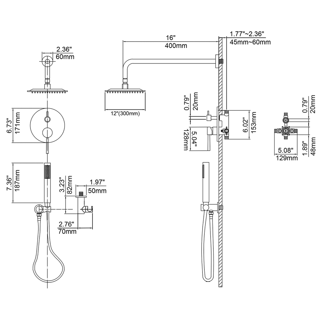 Chrome Wall Mounted Rain Shower Faucet Set with Hand Shower T32772