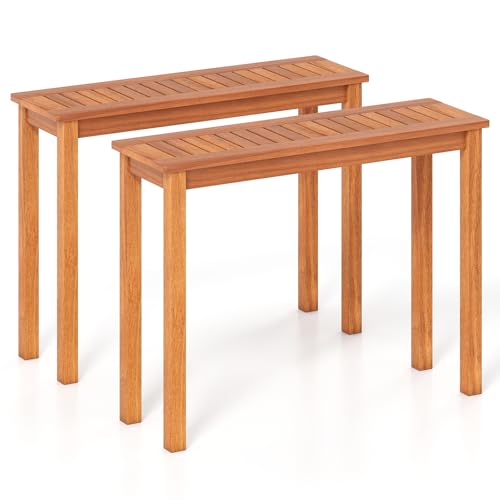 Solid Wood Narrow Dining Table with Slatted Tabletop Y11539