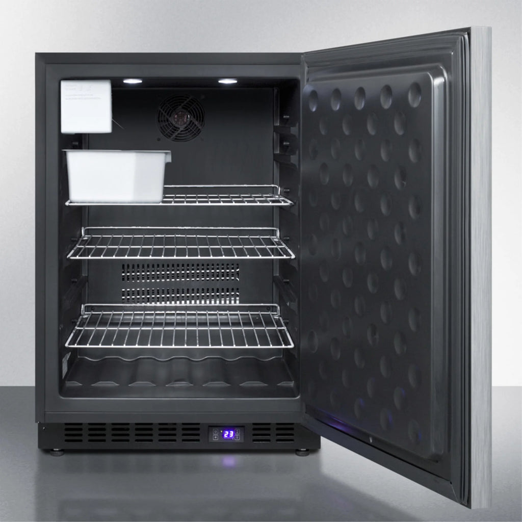 Frost-free built-in undercounter all-freezer with icemaker, stainless steel door, horizontal handle, black cabinet H6695