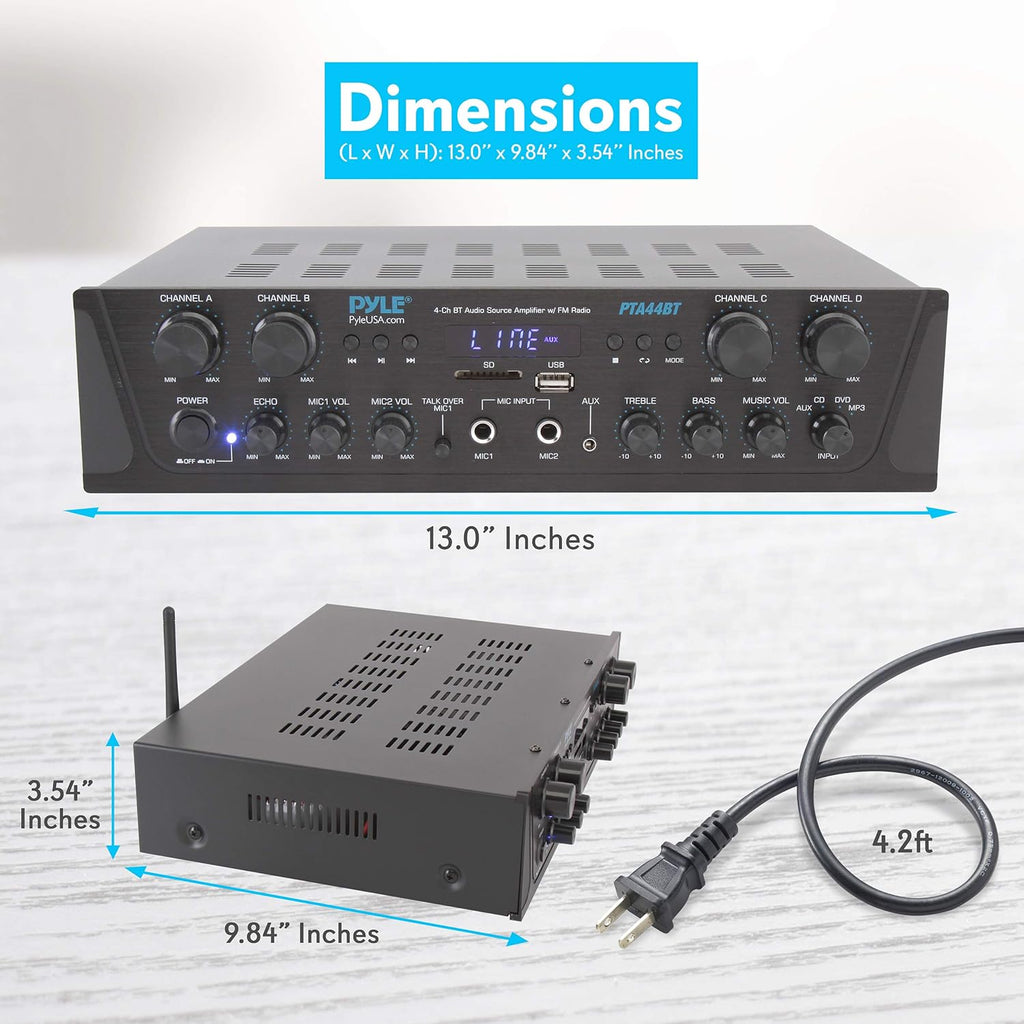 500W 4 Channel Bluetooth Amplifier with FM, USB, Microphone T18080