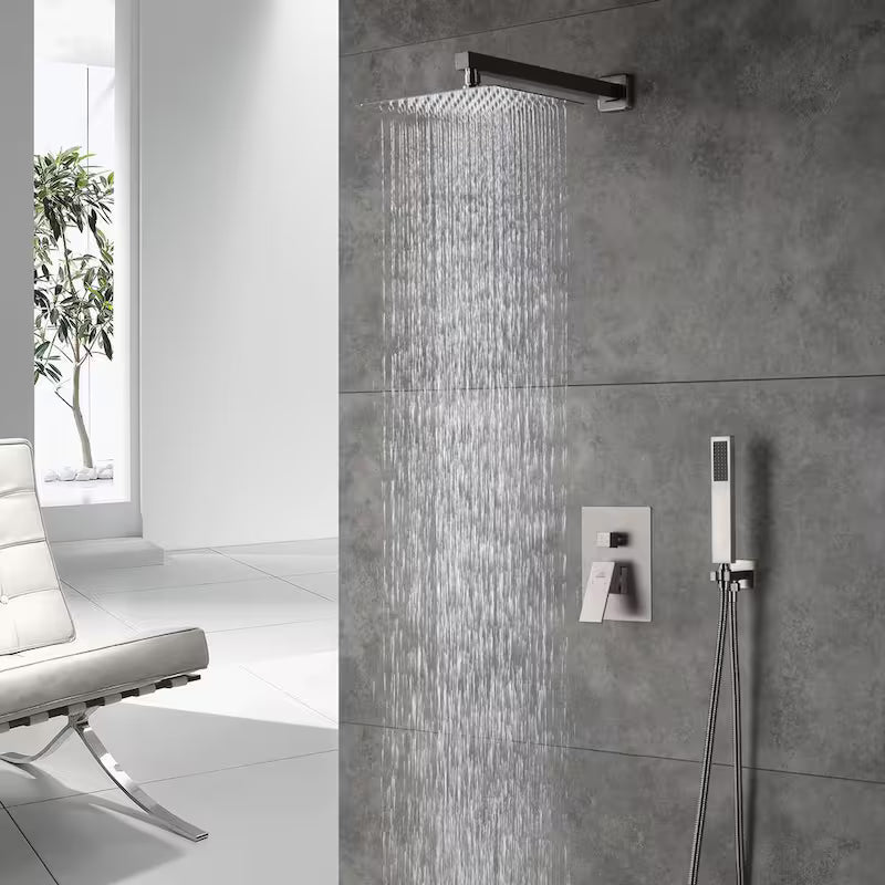 10 in. Wall Mount Dual Shower Heads with Hand Shower Faucet, Brushed Nickel S8331