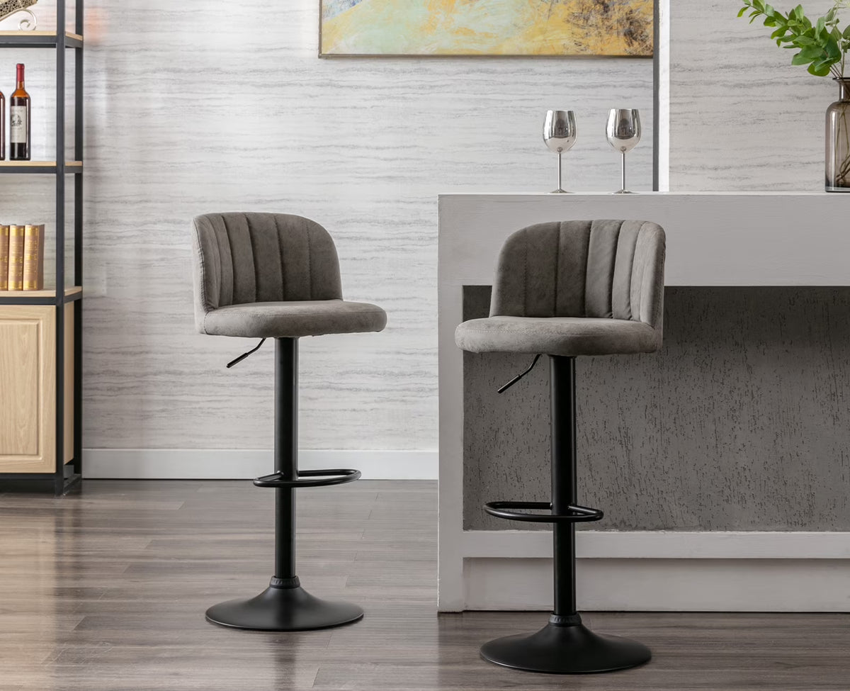 Grey Faux Leather Swivel Bar Stools Set of 2 Q21896