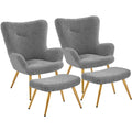 Gray Boucle Accent Chair and Ottoman Set with Golden Metal Legs J16099